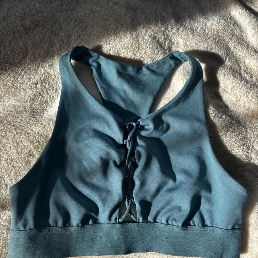 Blue Lace-Up Sports Bra